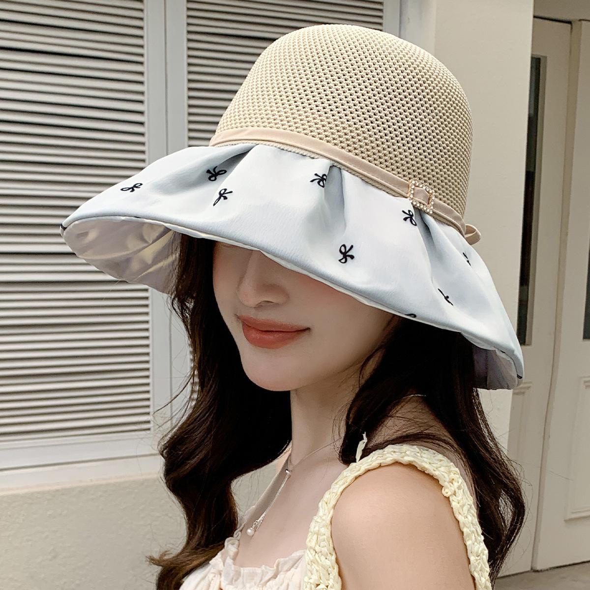 

Большие поля защита от солнца шляпа рыбака детская летняя уличная шляпа от солнца защита от УФ-лучей лицо маленький бант шляпа от солнца ромб M（56-58cm） серый