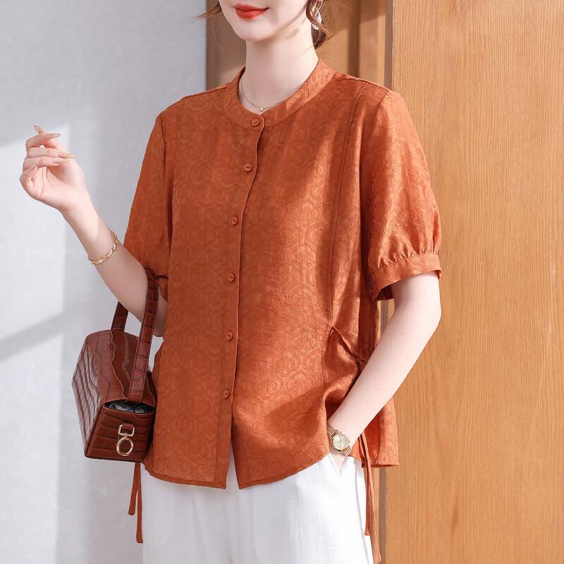Elegant Linen Blend Short Sleeve Top 3XL оранжевый
