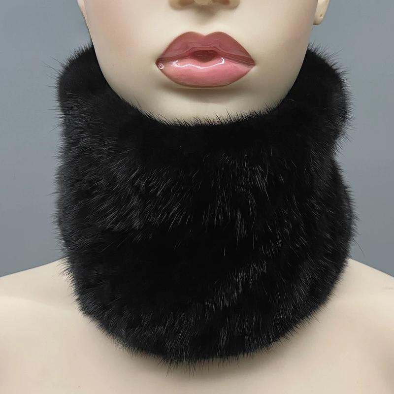 Natural Mink Fur Neck Warmer Elastic Women Winter Warm Headband Female Genuine Mink Fur Ring Scarf