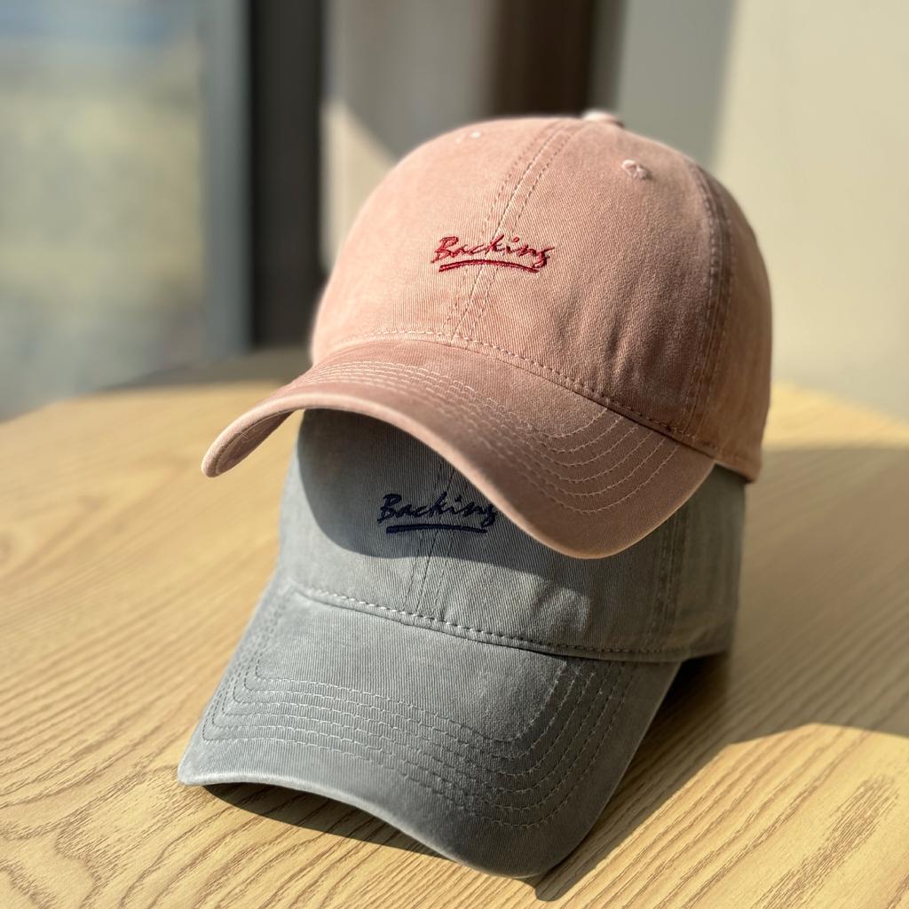 Korean-style soft-top casual baseball cap for women, simple letter-print curved brim hat, street fashion trendy accessory, sun protection