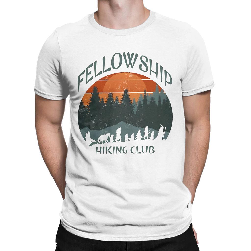 L-Lords Of The R-Rings Fellowship Hiking Club T Shirt Men 100% Cotton Vintage T-Shirts Round Neck  Tee Shirt Short Sleeve Merch
