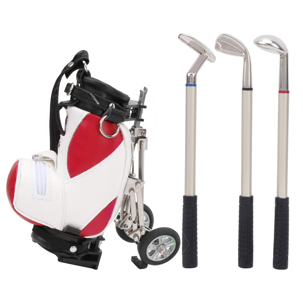 Desktop Golf Pen Set 3 Ballpoint Pens and Mini Bag Zinc Alloy Golf Pen Holding BagRed White