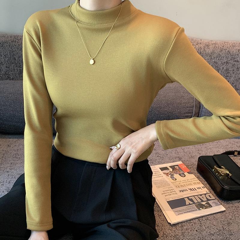 Women Thick Fleece Lined Half Turtleneck Thermal Inner Bottoming Top