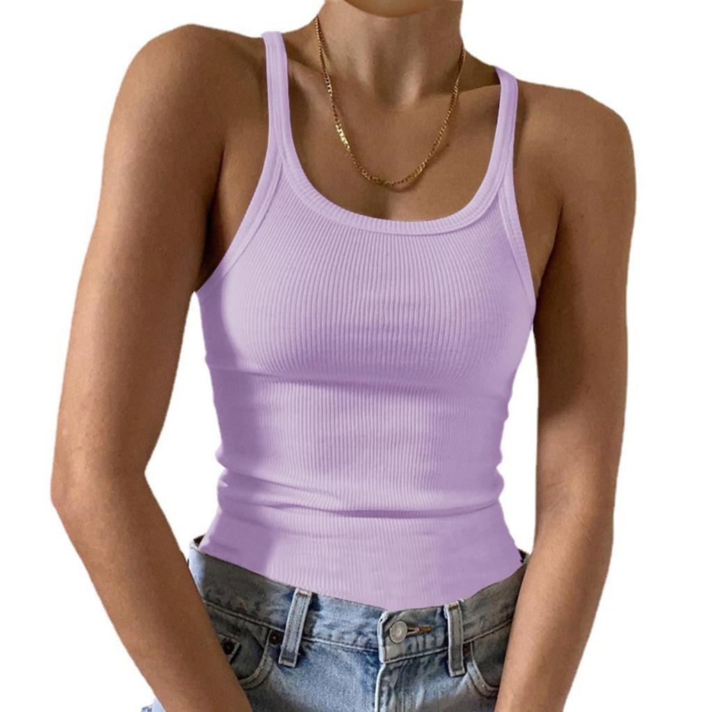 Women's Fashion Casual T-shirt Round Neck Vest Slim Bottom Solid Color Tops