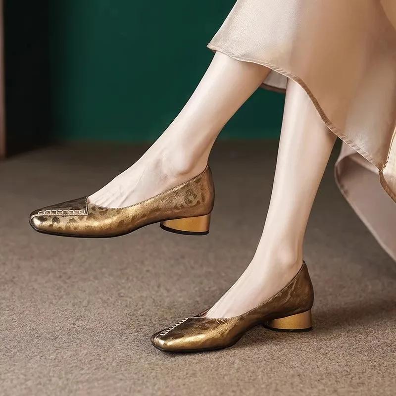 

Fashion 2025 Fashion Summer New Women’s Slip on Low Heel Pumps Retro Square Toe Print Office Sandals Comfortable Classic Career Shoes 40