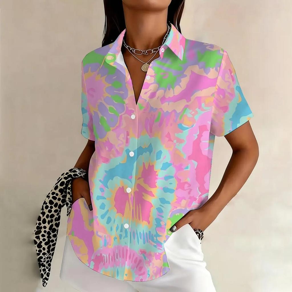 Blumenprint Retro Damen Kurzarmhemden Damen Revers Einreiher Kurzarmblusen Lässige Tägliche Damen Lockere Oberteile