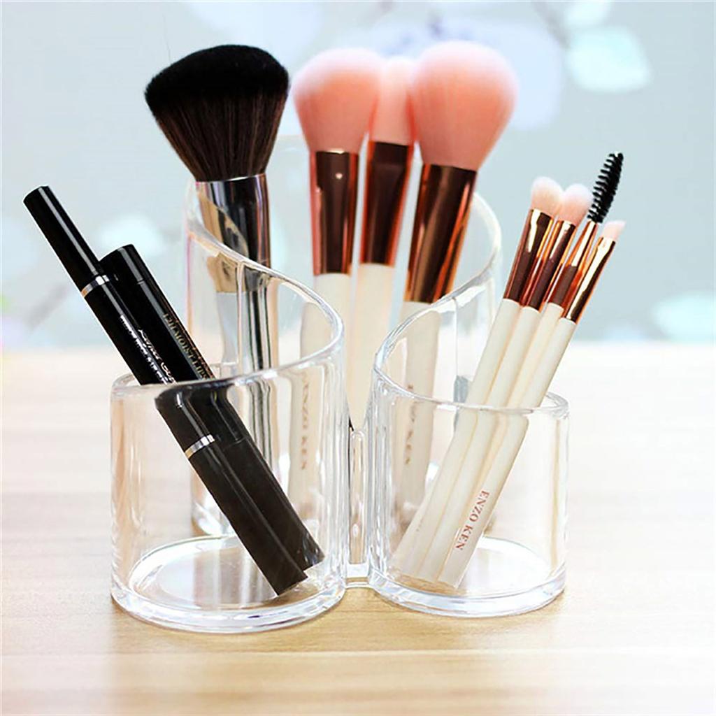 Transparente 3-Loch-Aufbewahrungsbox für Make-up-Pinsel aus Acryl, Kommode, Schreibtisch, große Finishing-Box für Augenbrauenpinsel, Kamm, Schere