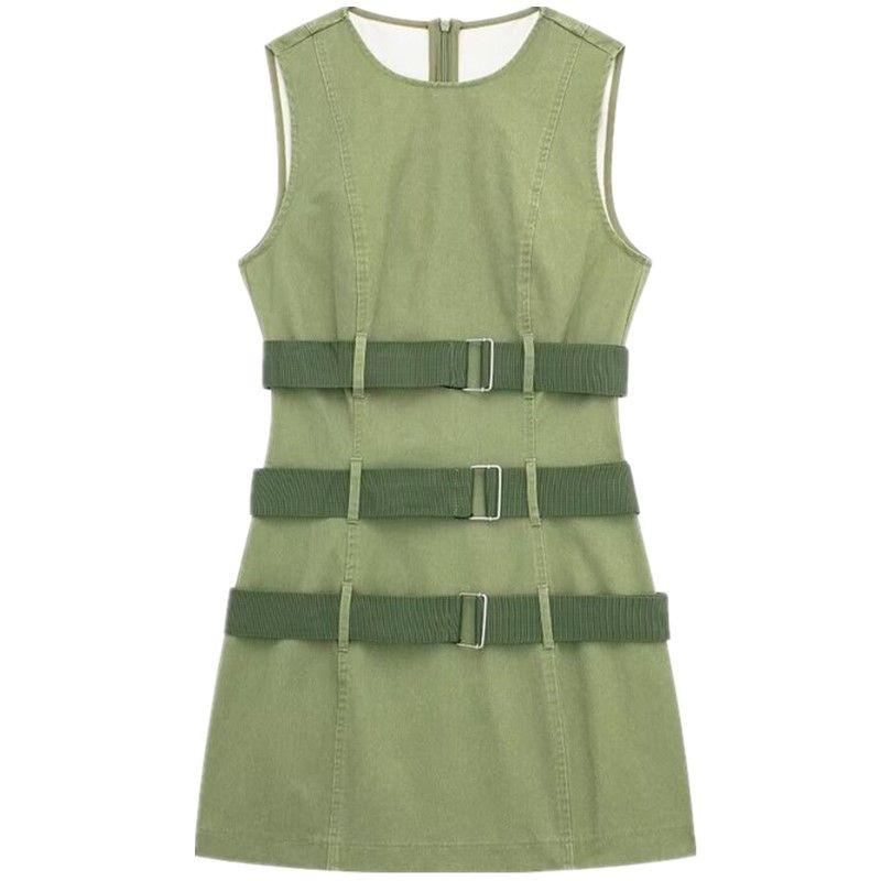 

Fashion Style 2024 Spring New Women s Overalls Style with Belt Simple and Short Sleeveless Dress 5427301500 Picture color L