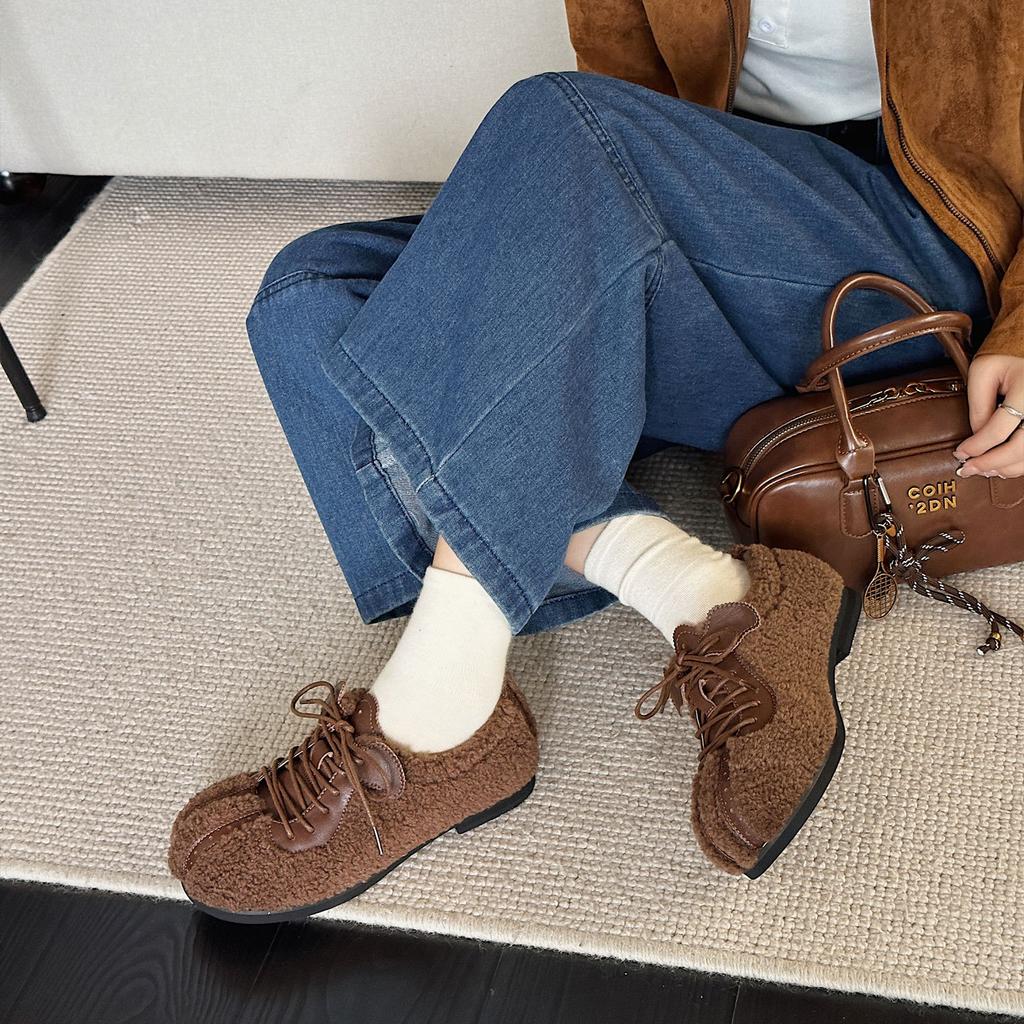 Mao Mao shoes women's new retro soft-soled lace-up flat-soled single shoes fashion big head shoes casual shoes breadboard shoes