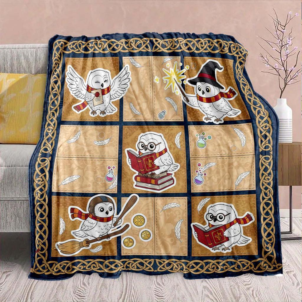 Harry Potter Magic Owl Flannel Blanket - Soft Warm Perfect for Sofa, Bedding Camping Travel Office Home Decor -QJY