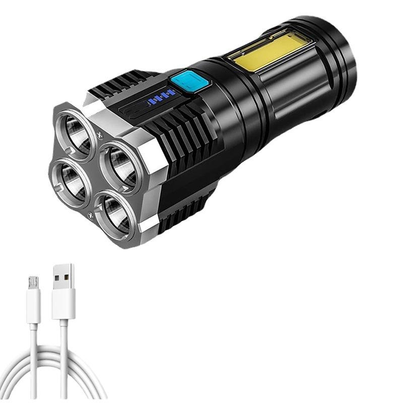 High Power LED Flashlights Camping Torch with 4 Lamp Beads and COB Side Light Rechargeable Portable Hand Lantern 4 Lighting Mode
