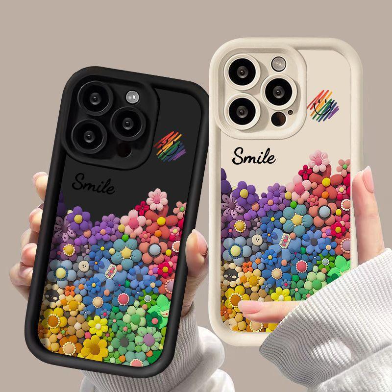 Cute Smile Phone Case For iPhone 16 Case iPhone 15 Pro 12 13 14 Pro Max XS XR X 7 8 Plus SE 2020 Silicone Soft Sunflowers Cover