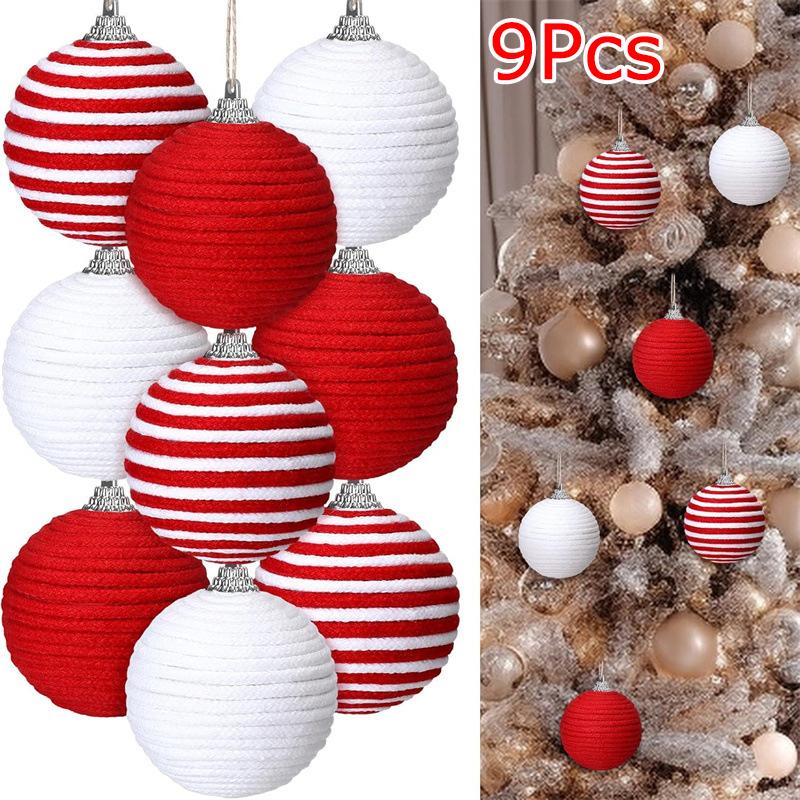 9PC/Set Foam Window Decoration Linen Rope Xmas Tree Christmas Ball Ornaments Home Decor Hanging Decorations Farmhouse