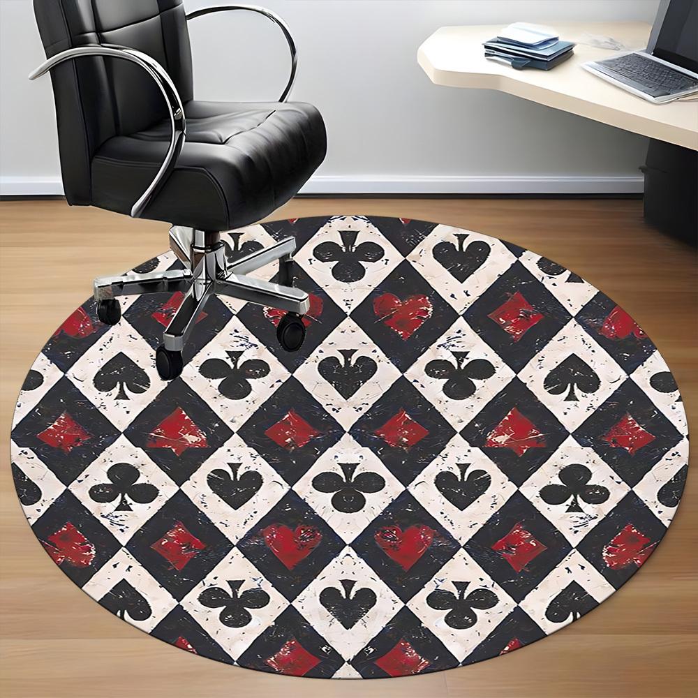 1pc Playing Cards Pattern Office Round Area Rug, Indoor Mat Suitable For Office, Under Office Chairs Bedroom Living Room Home Decor, Room Deco