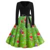Women's Fashion V-neck Casual Slim-fit Christmas Print Long-sleeved Dress