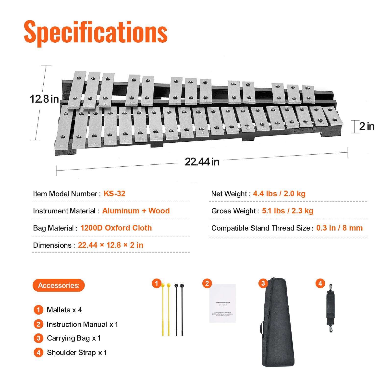 

SucceBuy 32 Note Glockenspiel Xylophone Bell Kit Percussion Instrument with Mallets Drum Sticks Carrying Bag for Adults Students