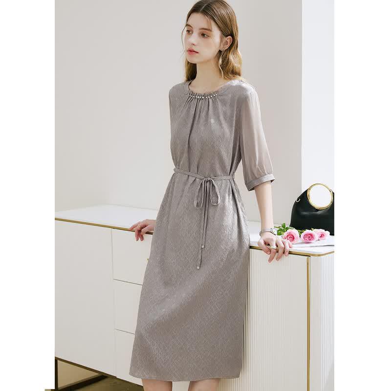 TUHUANG 19 Momme Silk French Style A-Line Dress