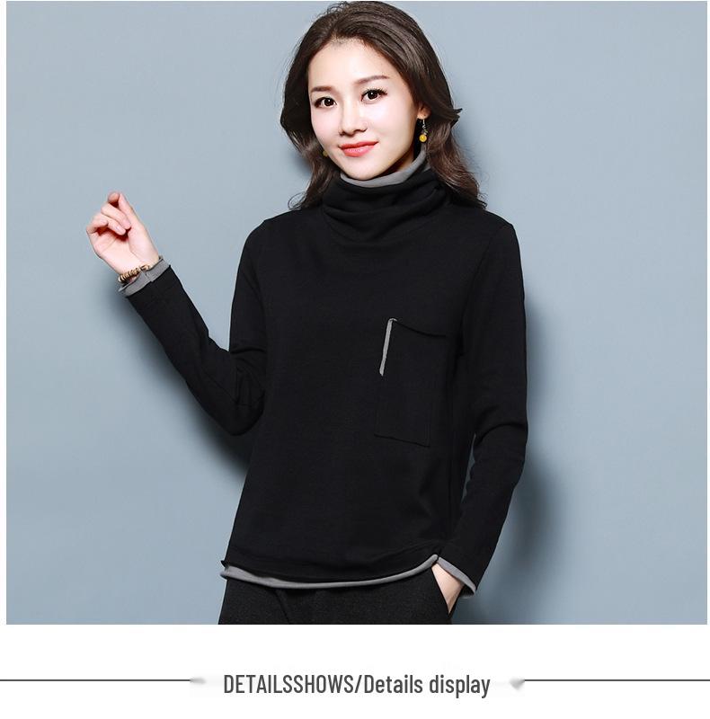 Dam 2024 T-shirt med hög hals och ståkrage - Höstmode Tvådelad stil