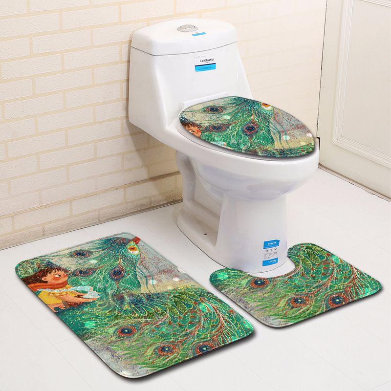3D Painted Bathroom Toilet Three-Piece Floor Mat Door Mat Bathroom Carpet