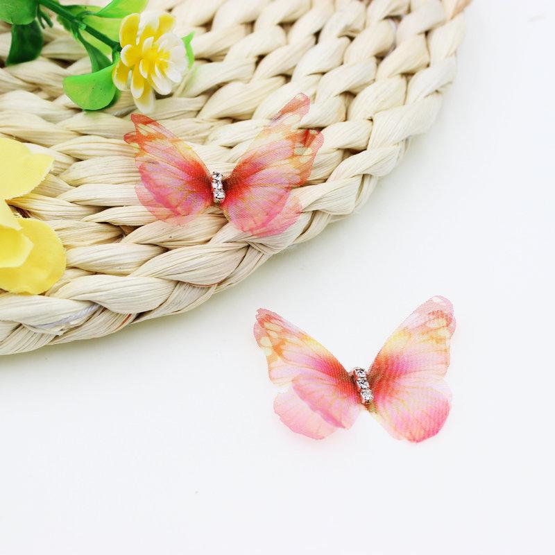 Promotion! 50Pcs Gradient Color Organza Fabric Butterfly Appliques 38Mm Translucent Chiffon Butterfly for Party Decor, Doll Embe