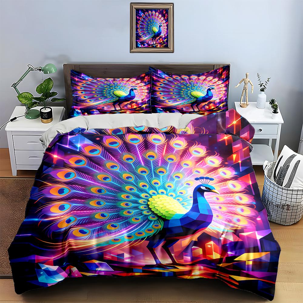 Bunt, Pfau, Geometrisch Bettwäsche Bettbezüge Bettbezüge Kissenbezüge Geschenke (1 * Bettbezug 2 * Kissenbezüge, ohne Bettdecke)