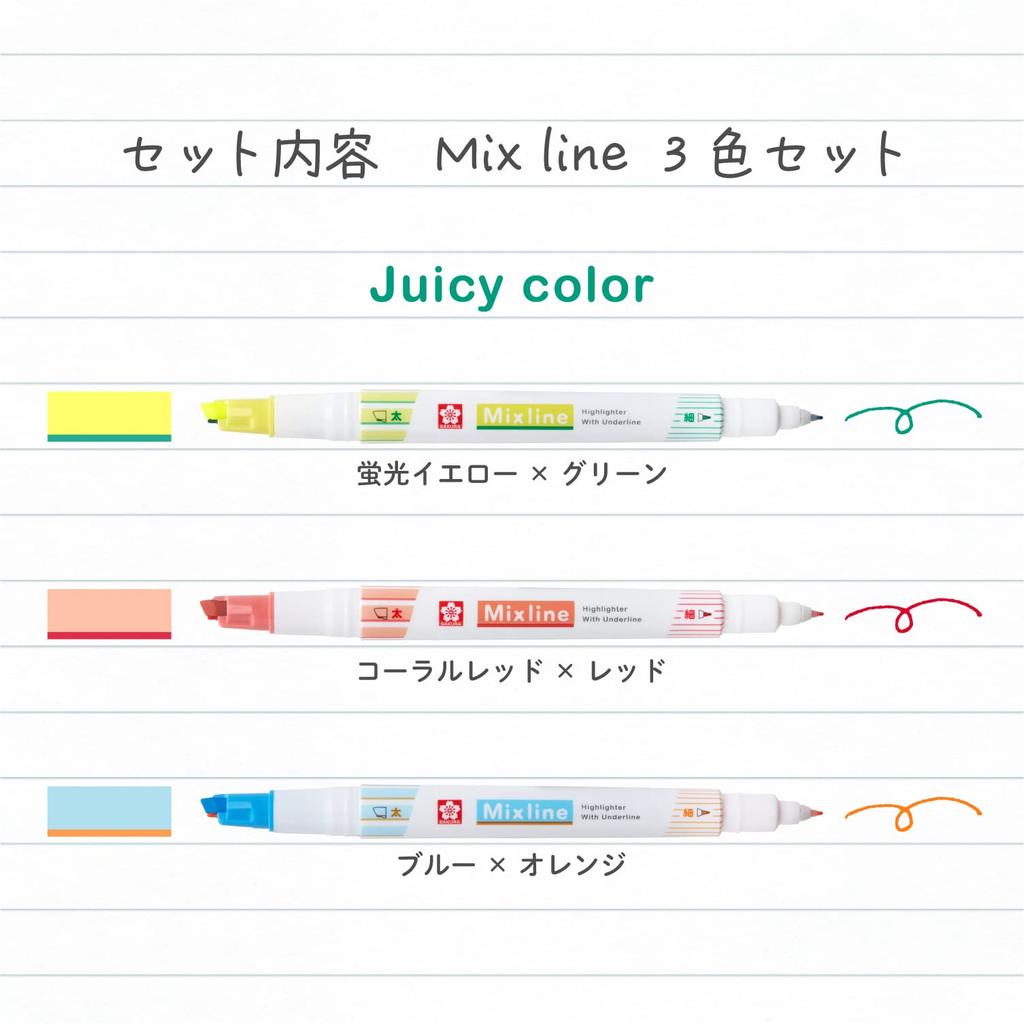 Sakura Mixline Highlighter Juicy Color Cray-Pas Pen, 3-Color Set, VUK-T3A