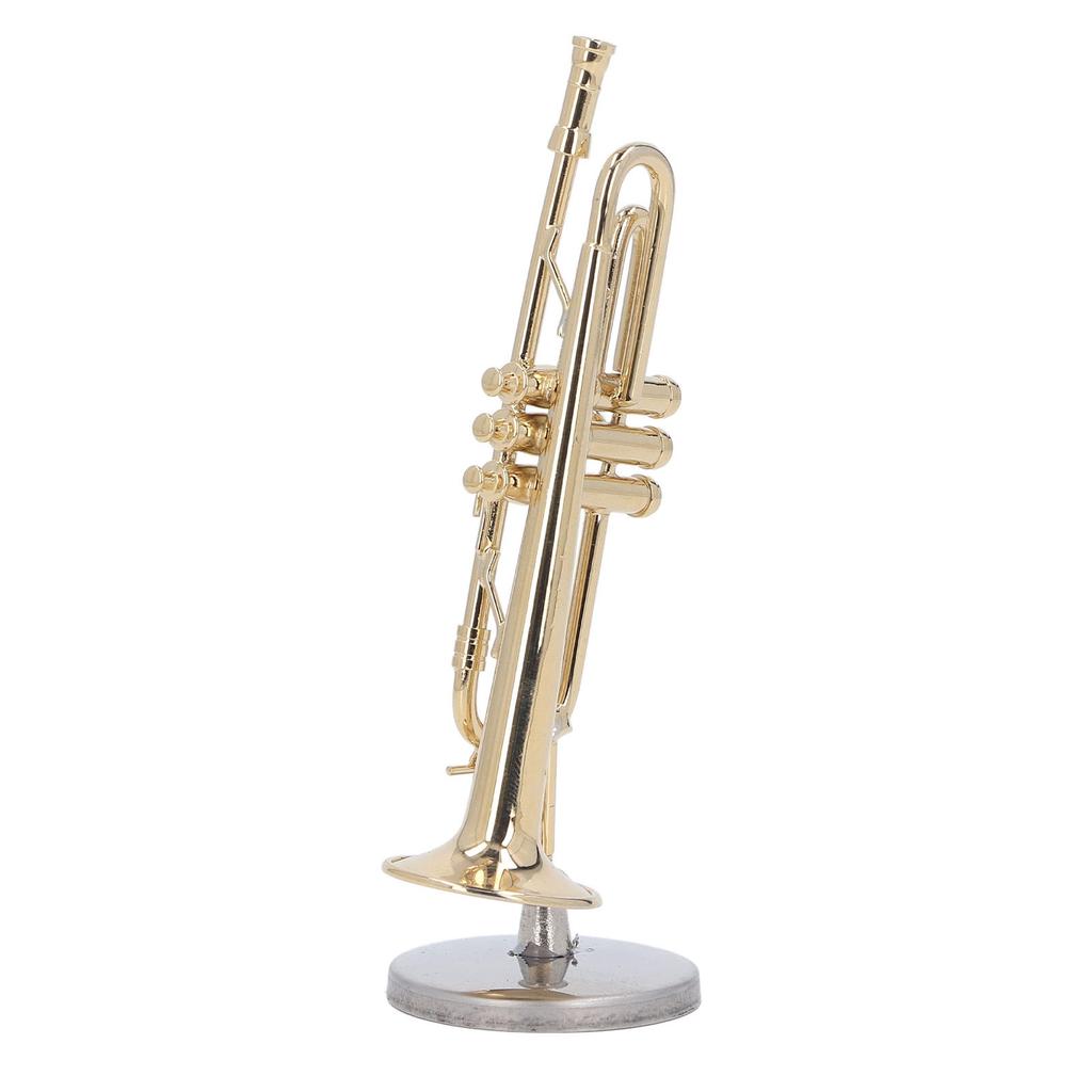 Miniature Trumpet Durable Brass Exquisite Design Romantic Vibes Mini Trumpet Model with Stand Case for Desk Bookshelf