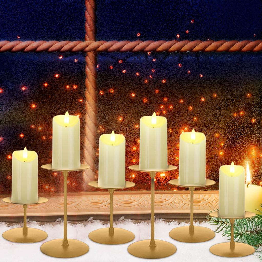 6 Pcs Mini Retro Candle Stick Stand Candles For Inside Fireplace 2.7''/4''/6'' Metal Candle Holders Home Ornament