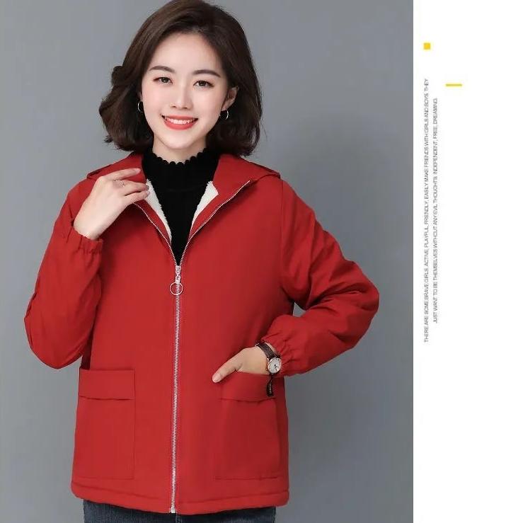 Women's Fleece Jacket Autumn Winter Short Thick Warm Zipper Jacket Loose Women's Hooded Coat Plus Size