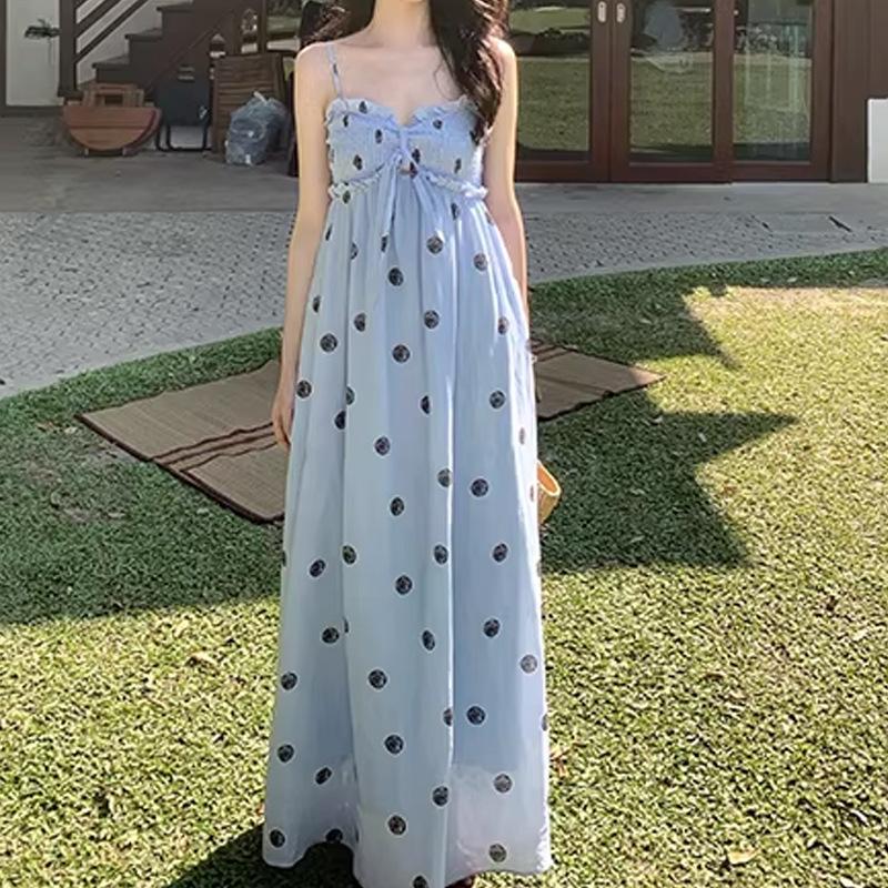 Hailinglang Tencel-Linen Blue Polka Dot Dress - New for Spring 2026 Small
