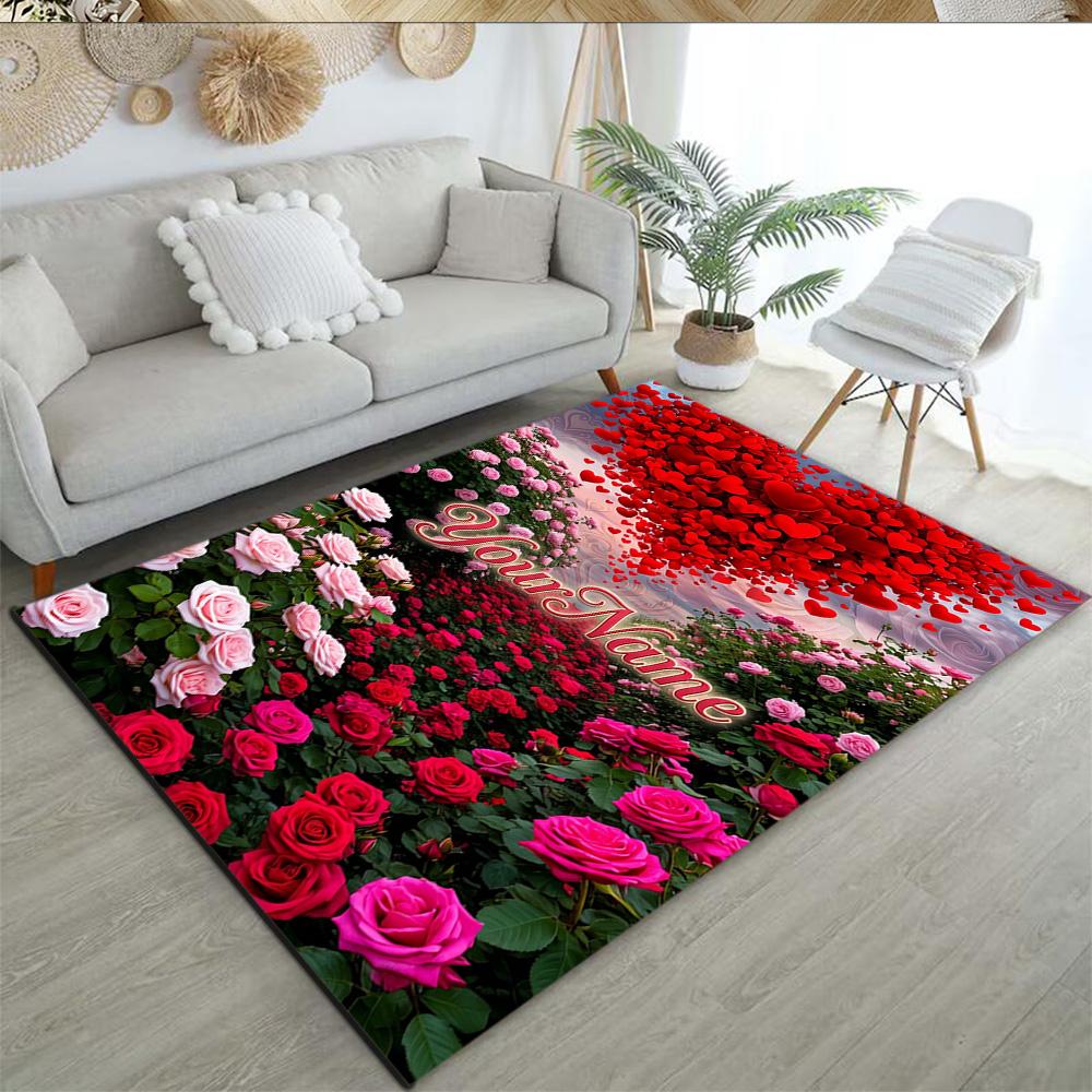 Rose Customize Your Name Floor Rug Office Rug Design for Living Rooms Balcony Study Room Foyer Antislip Carpet Decorate Offices Wedding Party Gift