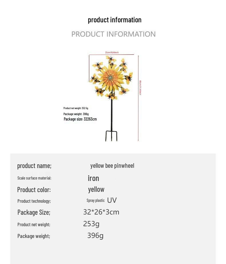 Metal Sunflower & Bee Wind Spinner: Creative Garden Windmill