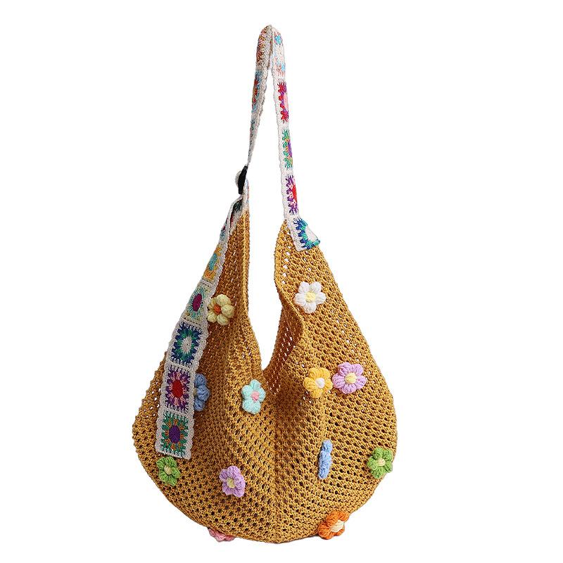 Large Capacity Hollow Knitted Bag Women's Summer 2025 New Versatile Shoulder Shopping Bag Woven Tote Bag