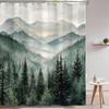 Forest Mountain Shower Curtain Green Trees Mist Landscape Nature Art Bath Decor Waterproof Fabric Minimalist Design Home