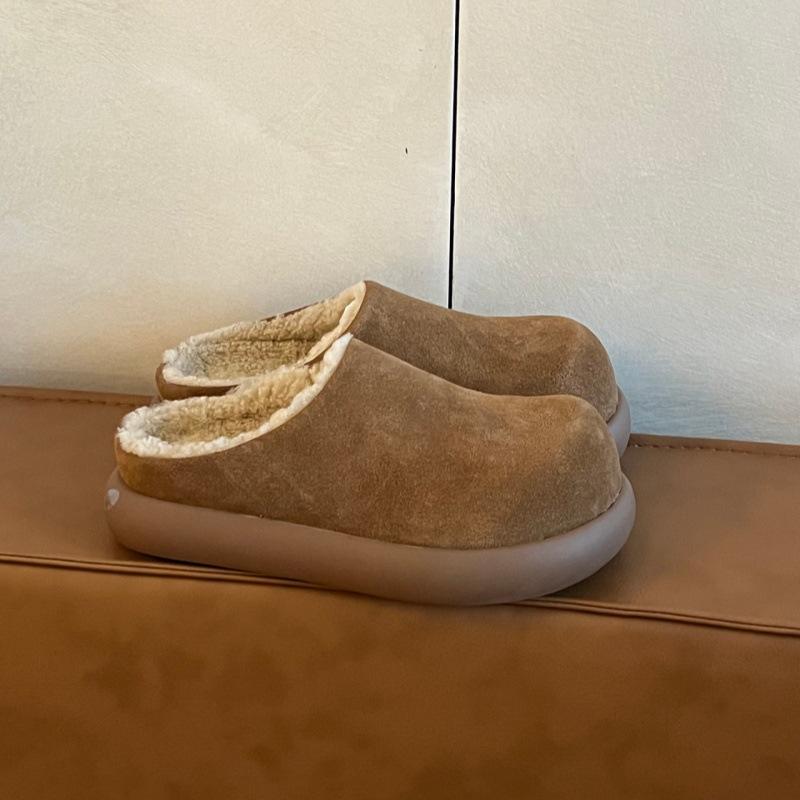 Cattle Cashmere Big Potato Birkenstocks Thick-soled Bag Head Half-towed Fluffy Slippers Women Wear Muller Slippers In Winter