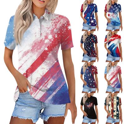 Camicia da donna alla moda casual con risvolto e maniche corte, con stampa, abbottonatura sulle camicette