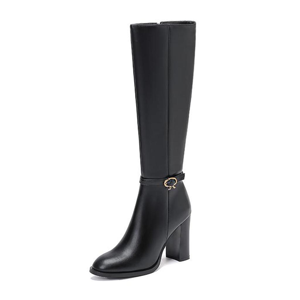 Krazing Pot Cow Skin Autumn Winter Shoes Riding Boots Round Toe Keep Warm Metal Decorations Super High Heels Thigh High Boots