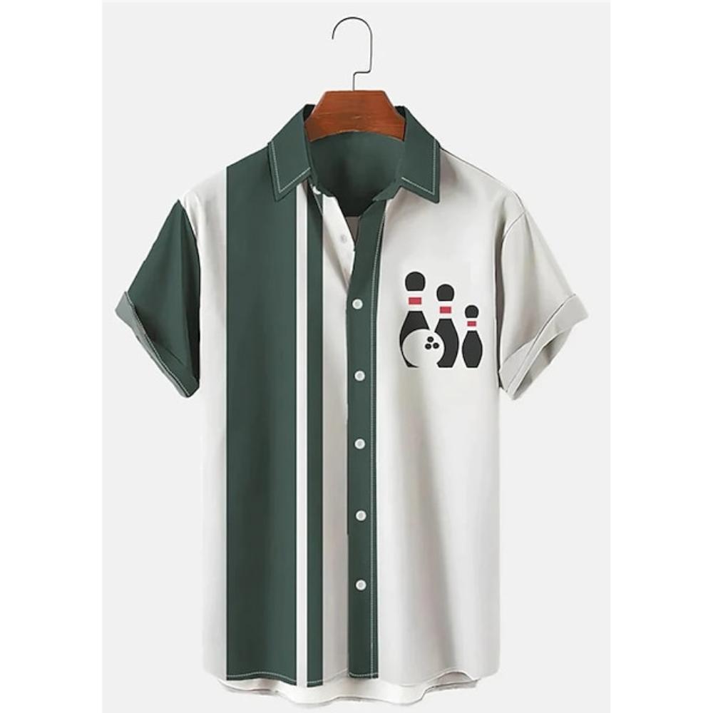 Plus-size 3D Bowling Printed Hawaii Shirt Men's Summer Casual  Button Lapel Short-sleeved Shirt