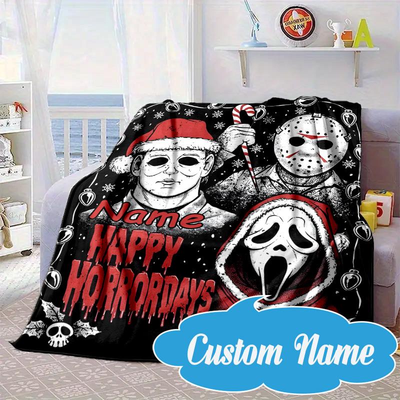 Custom Name Horror Holiday Mashup Blanket bed sofa Blanket Flannel Blanket for Camping, Hiking, Picnic Essentials,gift for Fan family