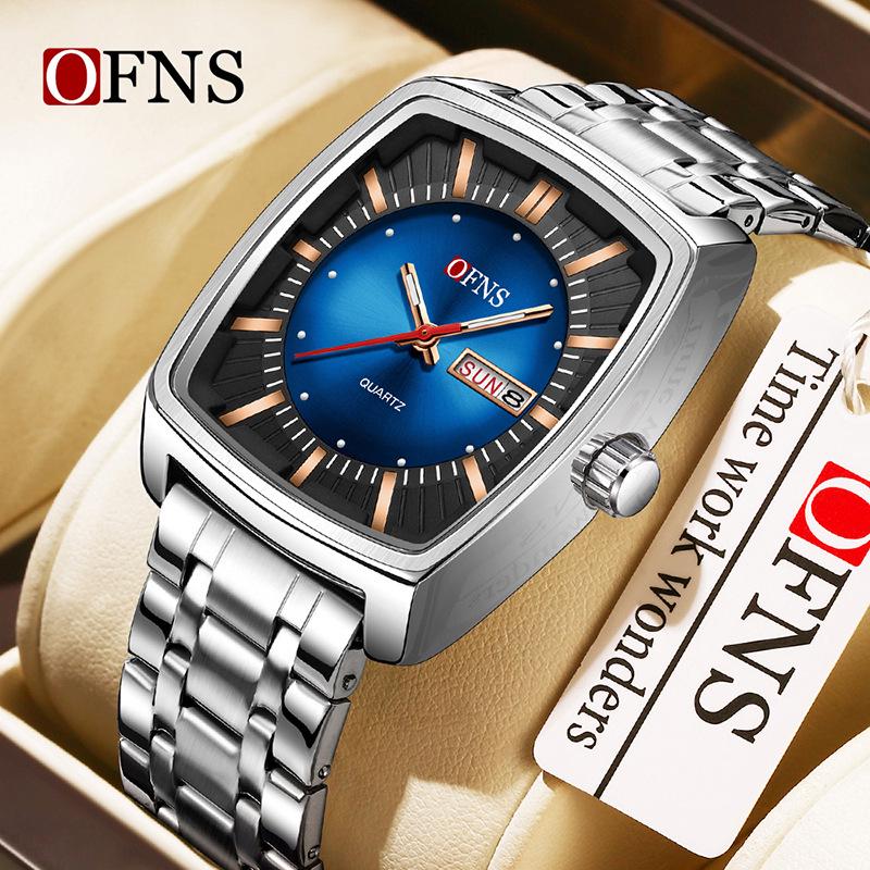 Oufanni Men's Classic Barrel Watch - Double Calendar, Waterproof, Quartz with 3D Luminous Scale