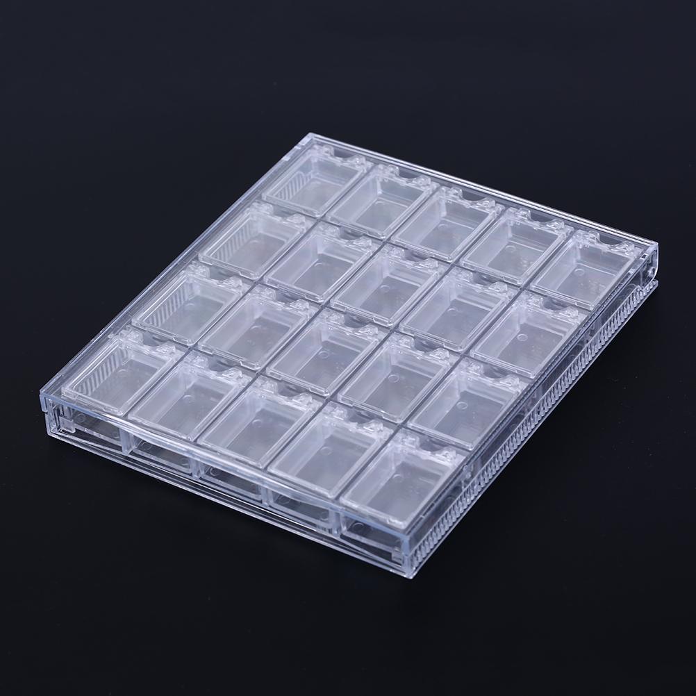 20 Grids Clear Nail Art Display Tray Glitter Rhinestone Decor Storage Box Case