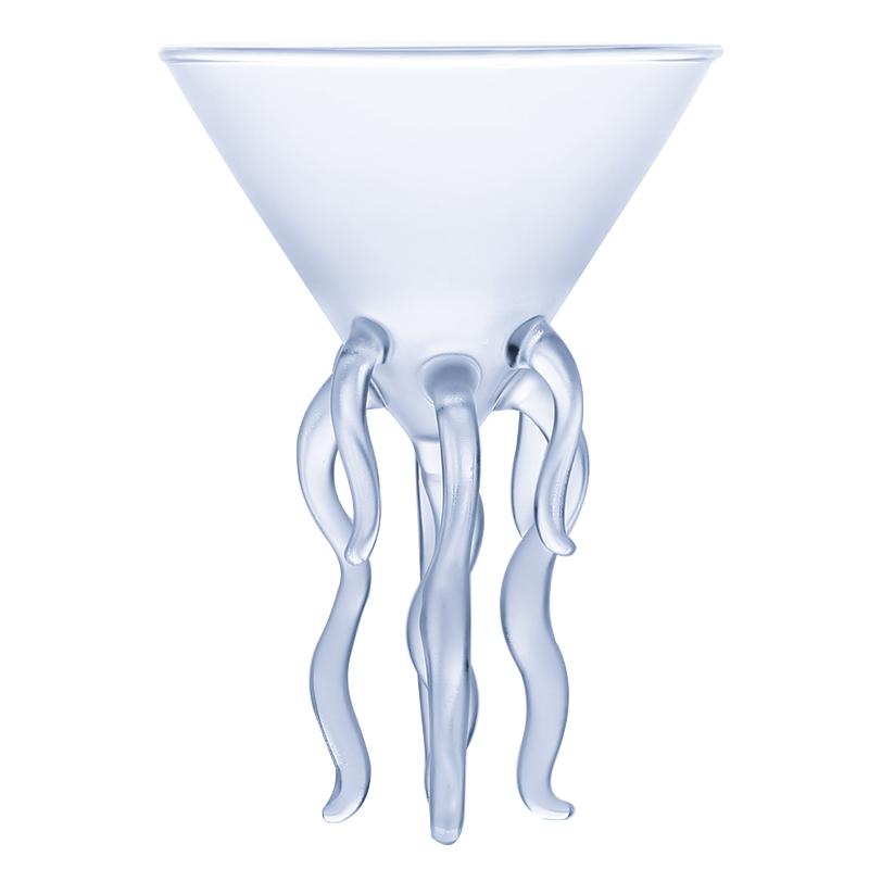 Octopus Cocktail Glass Set of 4,Transparent Martini Glass Creative Jellyfish Glass Cup Juice Glass Great for Whiskey/Margarita