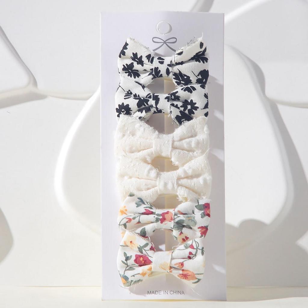 6Pcs/Set Sweet Bowknot Baby Hair Clips Grid Flower Dot Cotton Fabric Barrettes Girls Headwear Princess Kids Hair Accessories