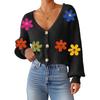 Bunter Blumen-Stickerei-Knopf-Strickjacke Pullover Kurzer Mantel Neue Herbst-Winter-Kollektion
