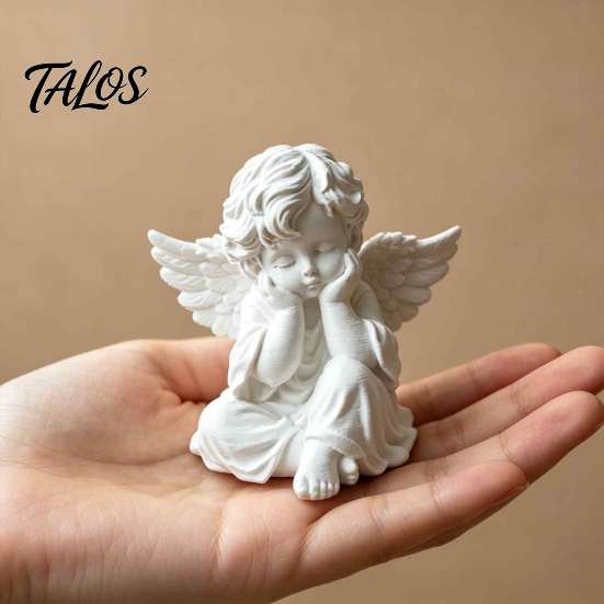 Angel Desktop Ornament 3D Printed Retro Figurine, Holding Chin Guardian Statue, Room Decoration Matte White Sculpture for Home Office Desk Decor
