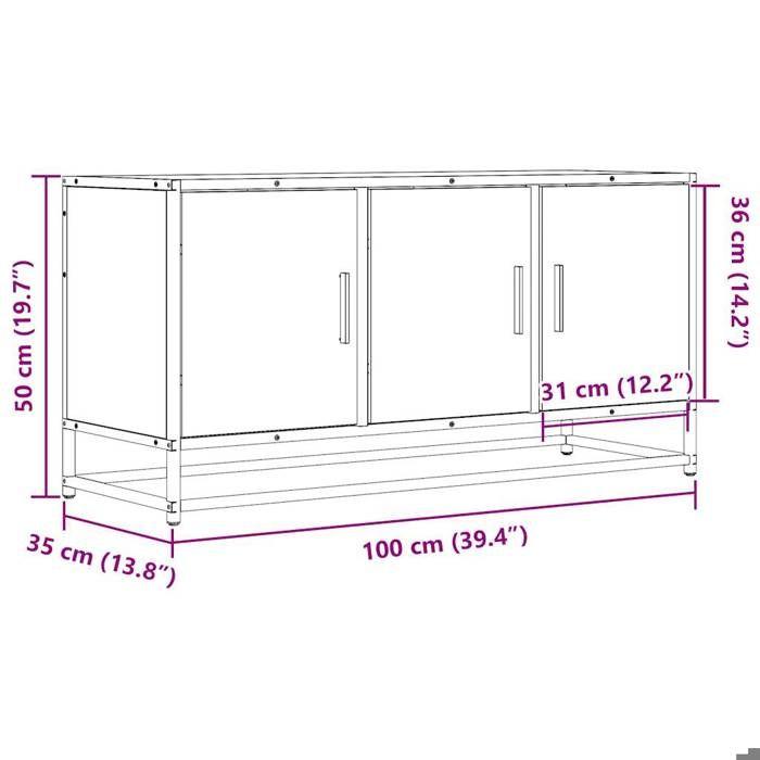 VidaXL Meuble TV chêne marron 100x35x50 cm bois d'ingénierie et métal, banc TV, meuble hifi, centre de divertissement, 848833