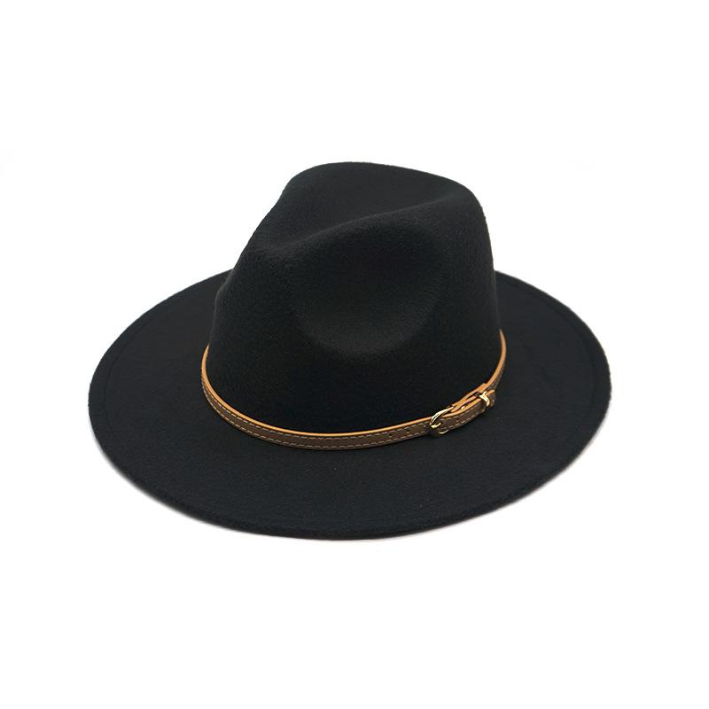 Autumn And Winter British Style Men And Women Woolen Soft Felt Hat Big Eave Hat Classic Khaki Belt Woolen Top Hat
