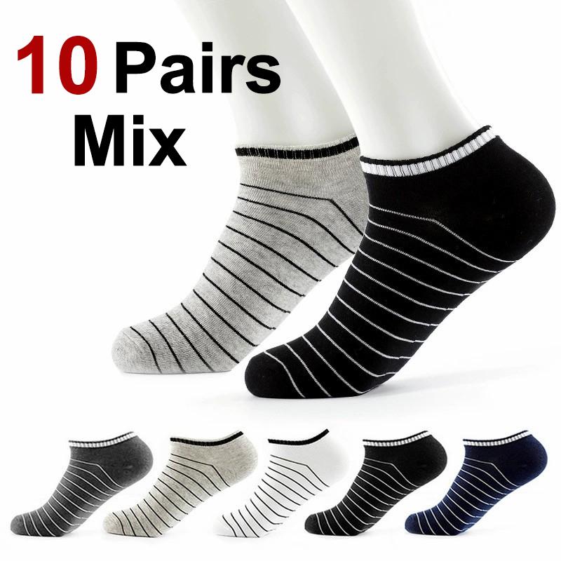 5/10 Pairs Neutral Knitted Anti Odor Short Socks Fashionable Stripes Sweat Absorbing Breathable Comfortable Couples Casual Socks