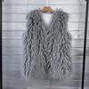 Plus Size Faux Shearling Vest Mid-Length Fur Coat Warm Sleeveless Jacket Women