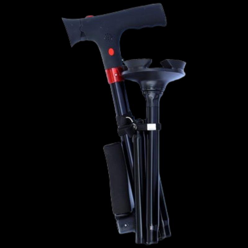 

Brangdy Dual Handle Folding Quad Cane with Alarm & Light